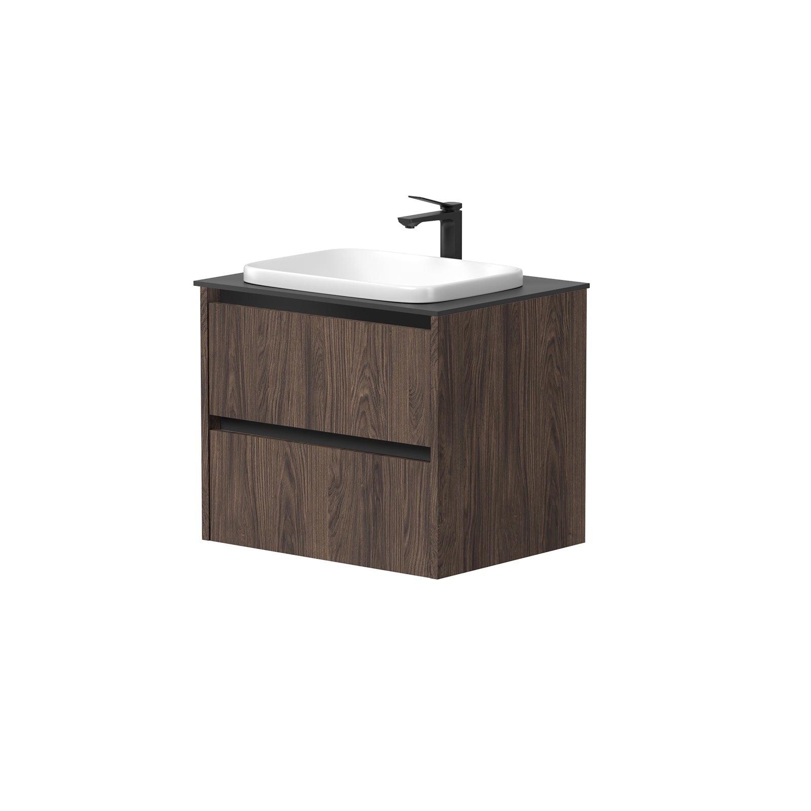 KAMĖ CITY Waschtischunterschrank für Aufsatzwaschbecken mit Waschbecken – schwarze Griffprofile – Variante 9