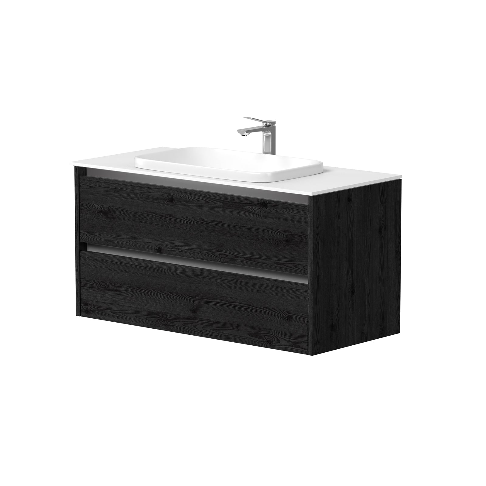 KAMĖ CITY Waschtischunterschrank für Aufsatzwaschbecken mit Waschbecken – Aluminium-Griffprofile – Variante 3