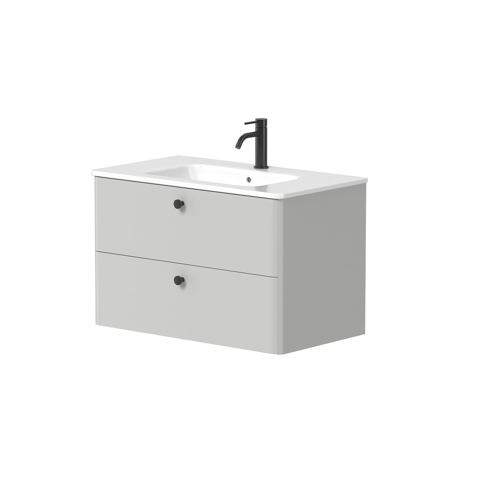 KAMĖ SOFT Waschtischunterschrank mit Waschbecken – schwarze Knopfgriffe – Variante 1