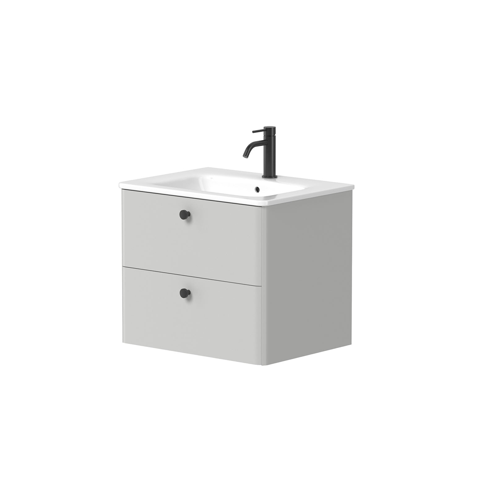 KAMĖ SOFT Waschtischunterschrank mit Waschbecken – schwarze Knopfgriffe – Variante 2