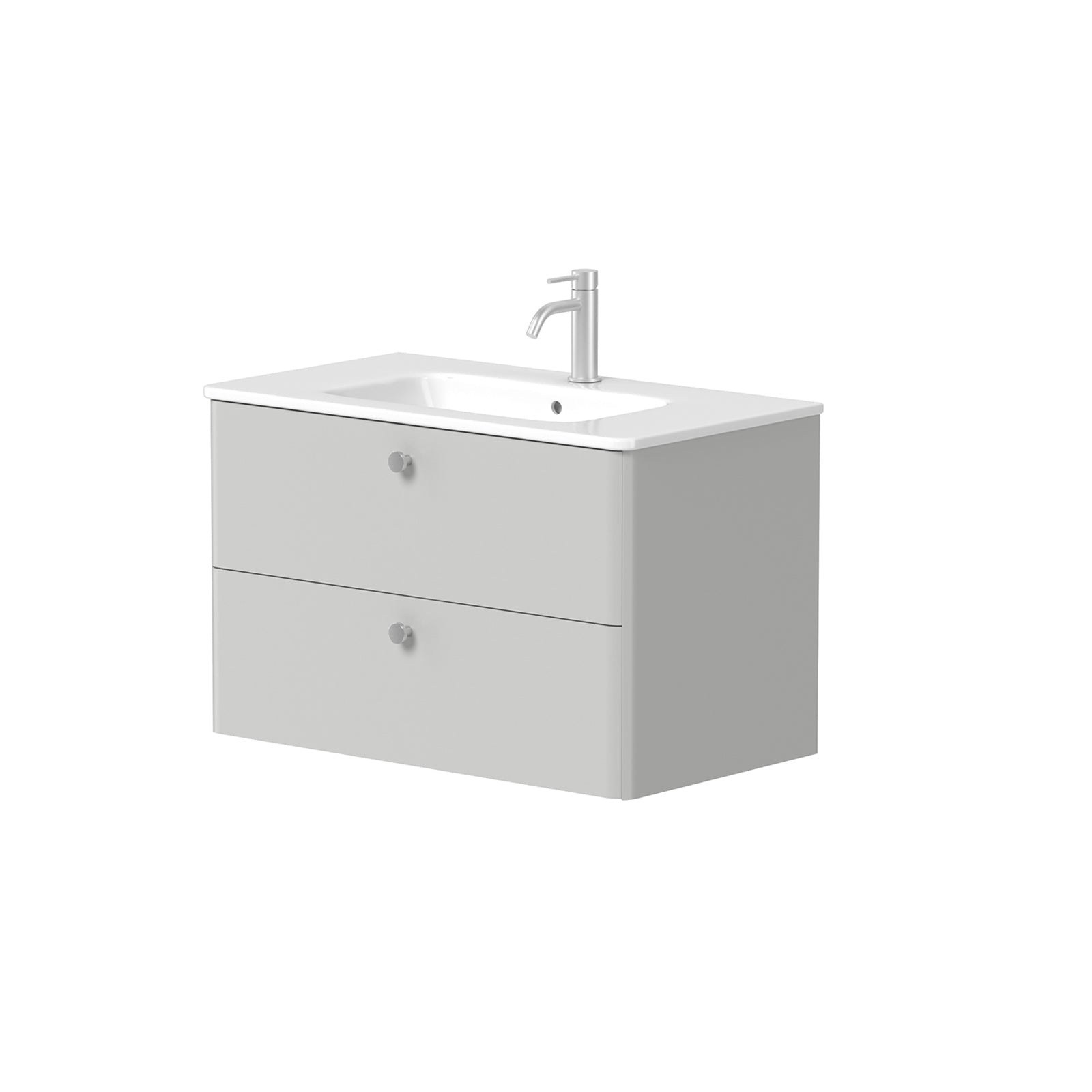 KAMĖ SOFT Waschtischunterschrank mit Waschbecken – Edelstahl-Knopfgriffe – Variante 1
