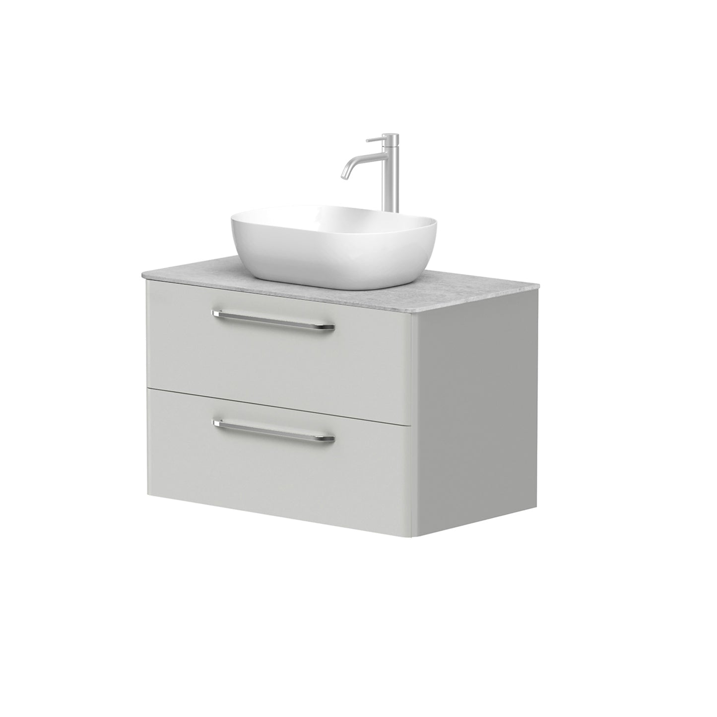 KAMĖ SOFT Waschtischunterschrank für Aufsatzwaschbecken mit DEKTON – Chromgriffe – Variante 2