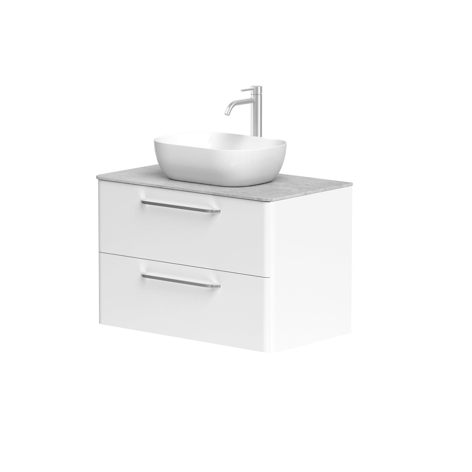 KAMĖ SOFT Waschtischunterschrank für Aufsatzwaschbecken mit DEKTON – Chromgriffe – Variante 3