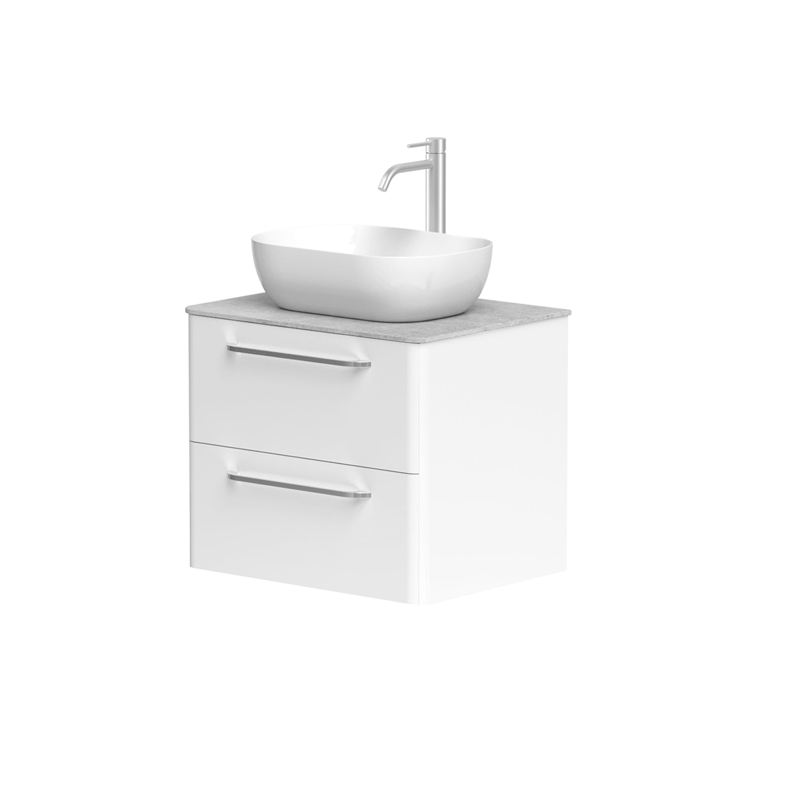 KAMĖ SOFT Waschtischunterschrank für Aufsatzwaschbecken mit DEKTON – Chromgriffe – Variante 4