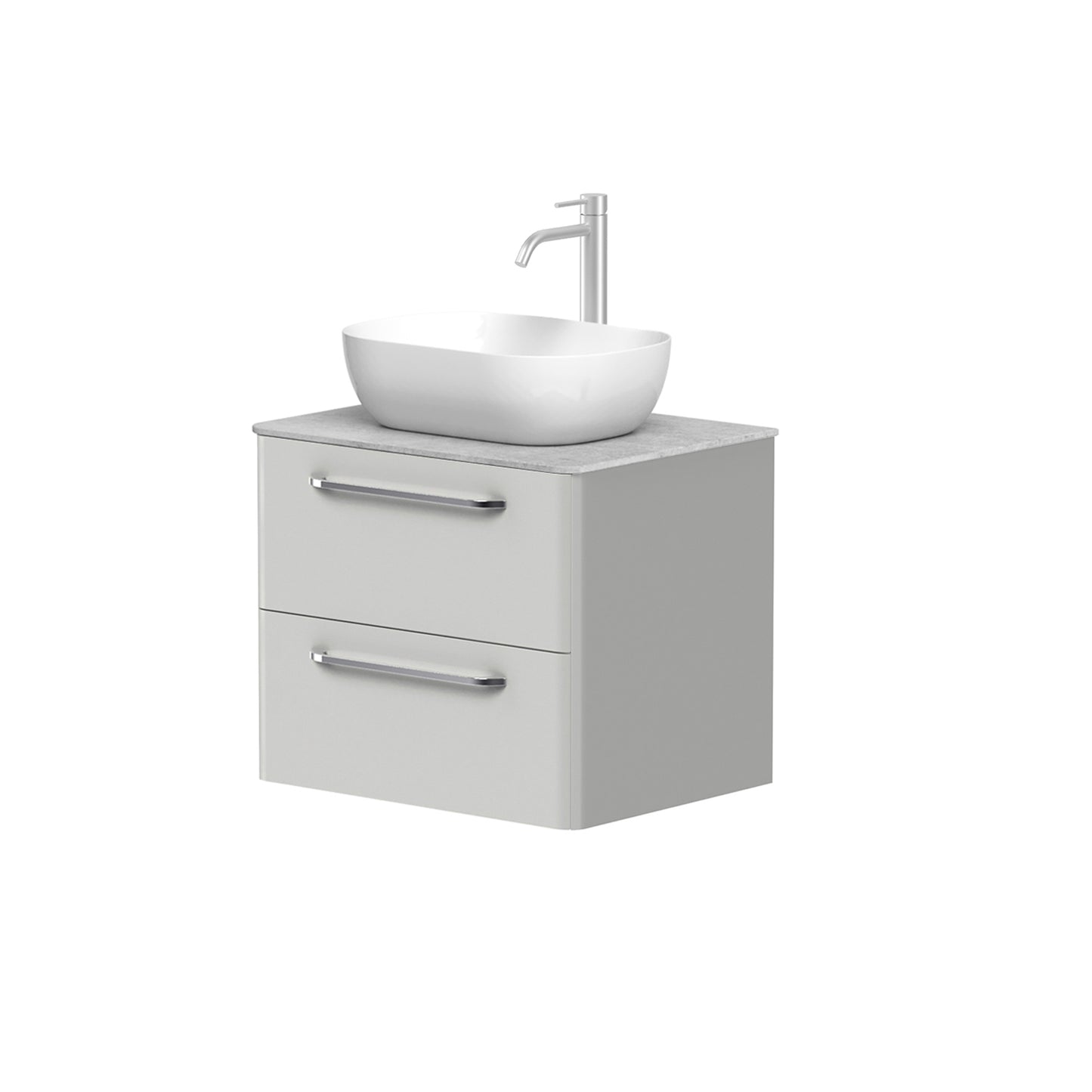 KAMĖ SOFT Waschtischunterschrank für Aufsatzwaschbecken mit DEKTON – Chromgriffe – Variante 6
