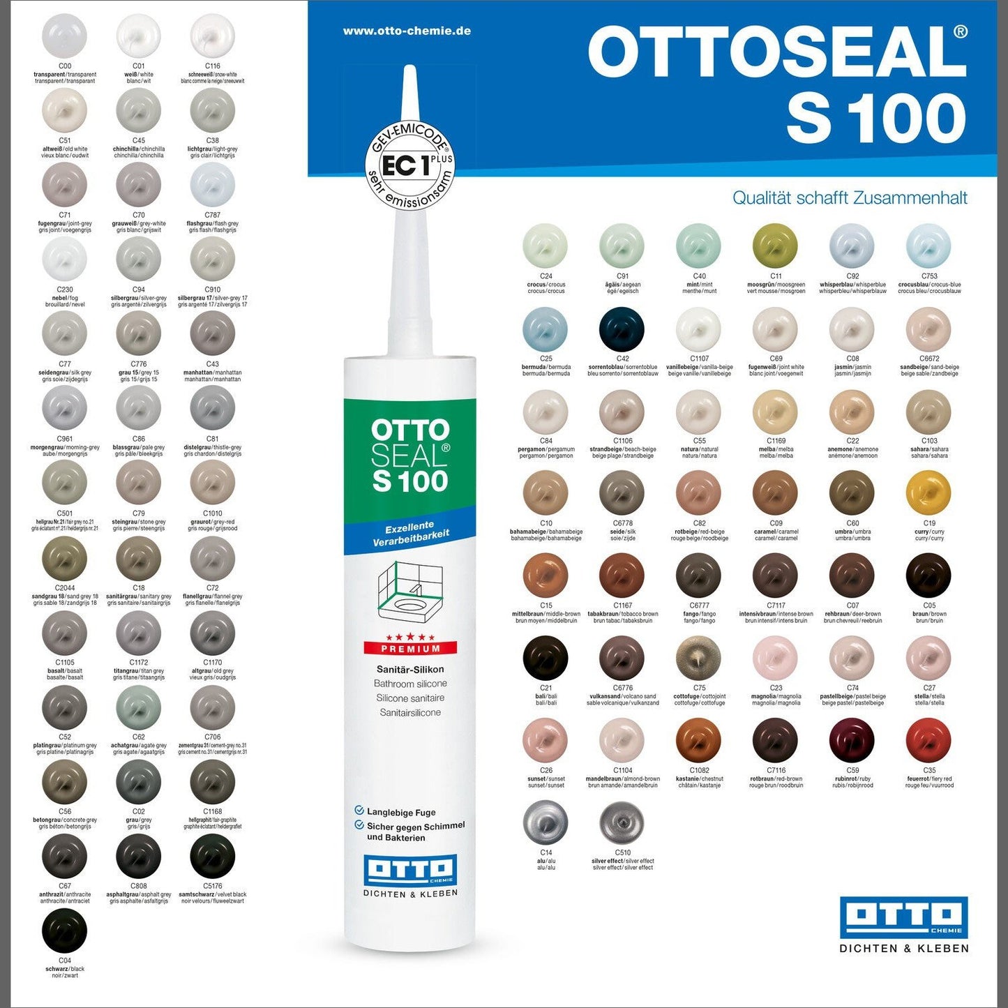 Ottoseal S 100 Premium Sanitär Silikon - 300 ml Kartusche